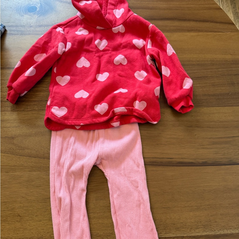 Old Navy Red Hoodie with White Hearts 12-18M